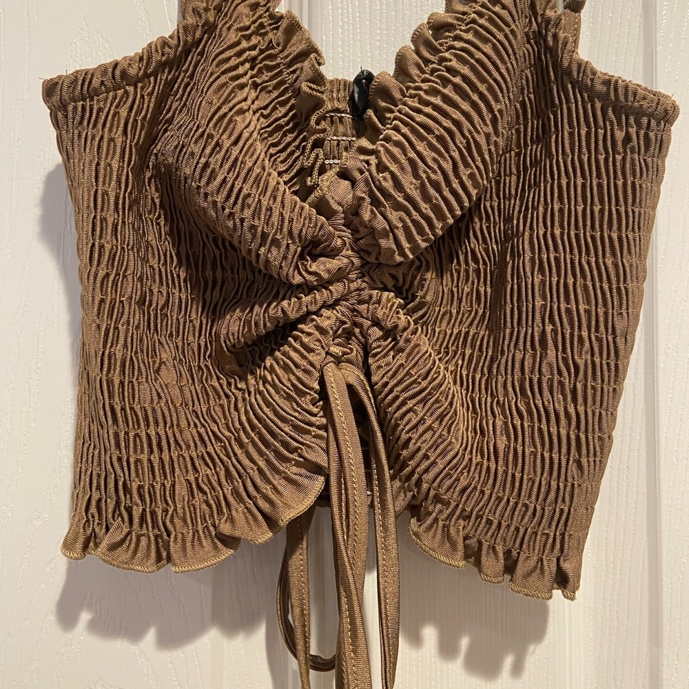 Papermoon Chocolate Brown Smocked Drawstring Crop Cami